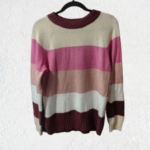 Pinks with Cream and Burgandy Large Stripe Knit Sweater